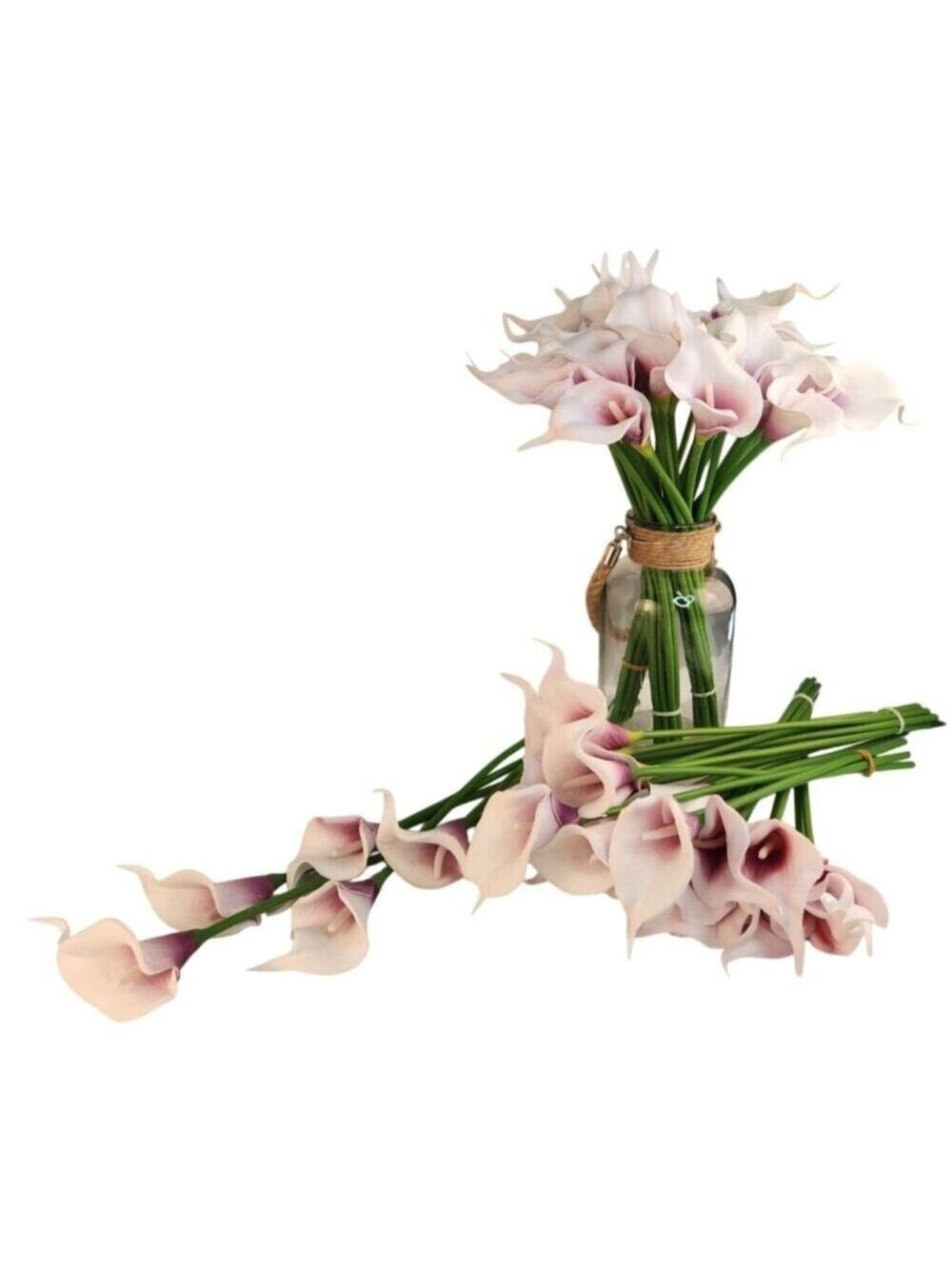 Lavender Purple and White Faux Calla Lily Stems 15 Inch Wedding Artificial Flowe - Picture 9 of 11